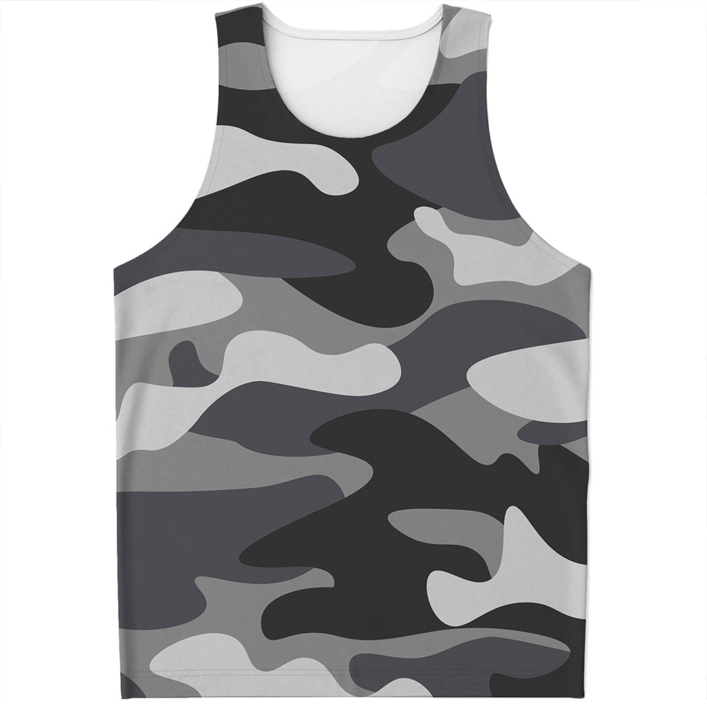 Grey And White Camouflage Print Men's Tank Top