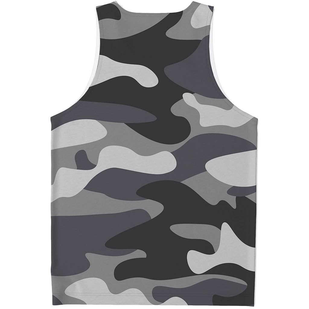 Grey And White Camouflage Print Men's Tank Top