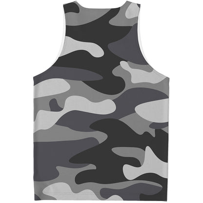 Grey And White Camouflage Print Men's Tank Top