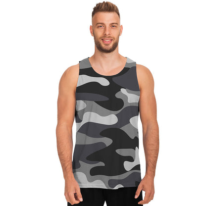 Grey And White Camouflage Print Men's Tank Top