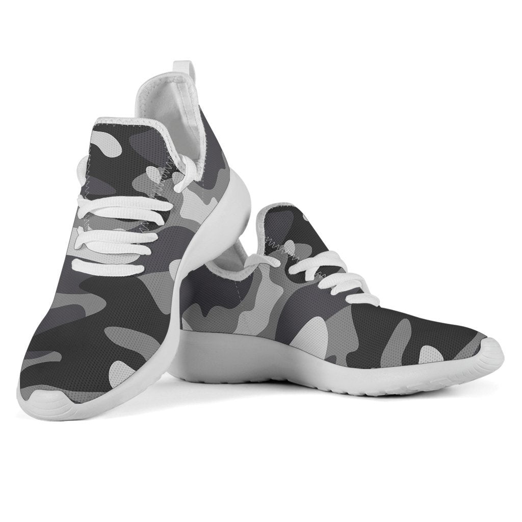 Grey And White Camouflage Print Mesh Knit Shoes GearFrost