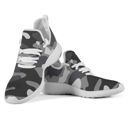 Grey And White Camouflage Print Mesh Knit Shoes GearFrost
