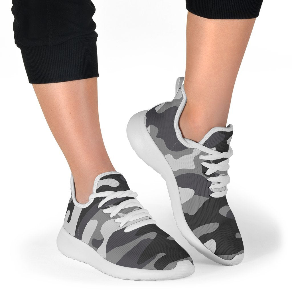 Grey And White Camouflage Print Mesh Knit Shoes GearFrost