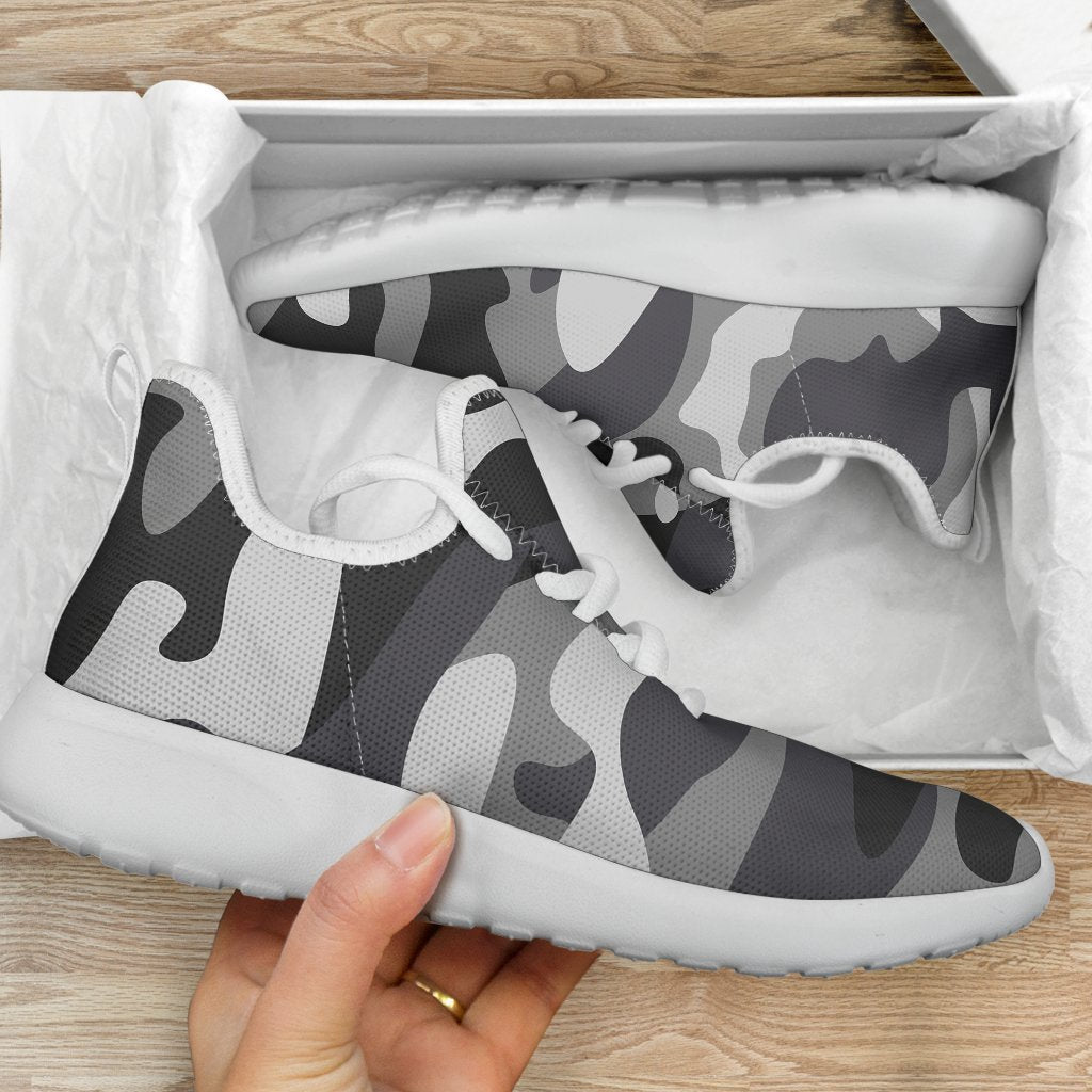 Grey And White Camouflage Print Mesh Knit Shoes GearFrost