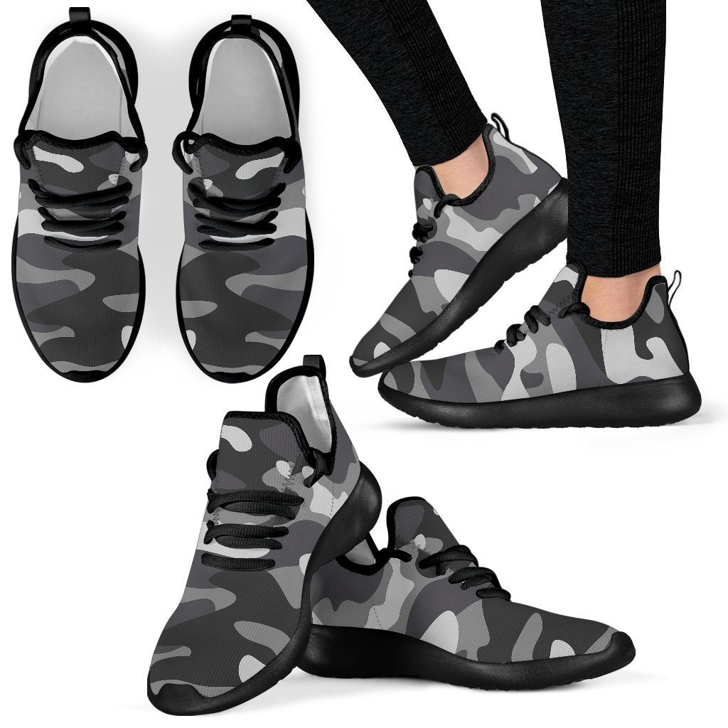 Grey And White Camouflage Print Mesh Knit Shoes GearFrost