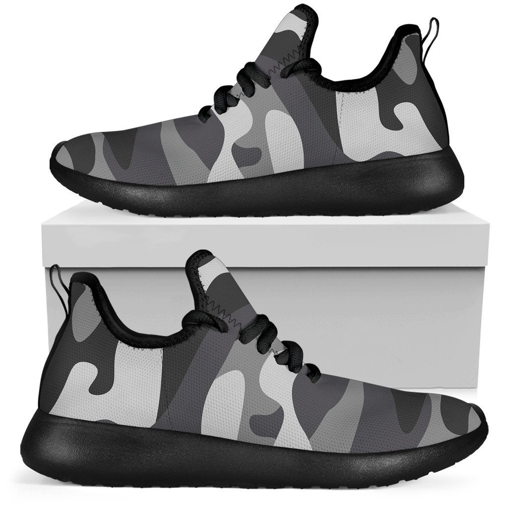 Grey And White Camouflage Print Mesh Knit Shoes GearFrost
