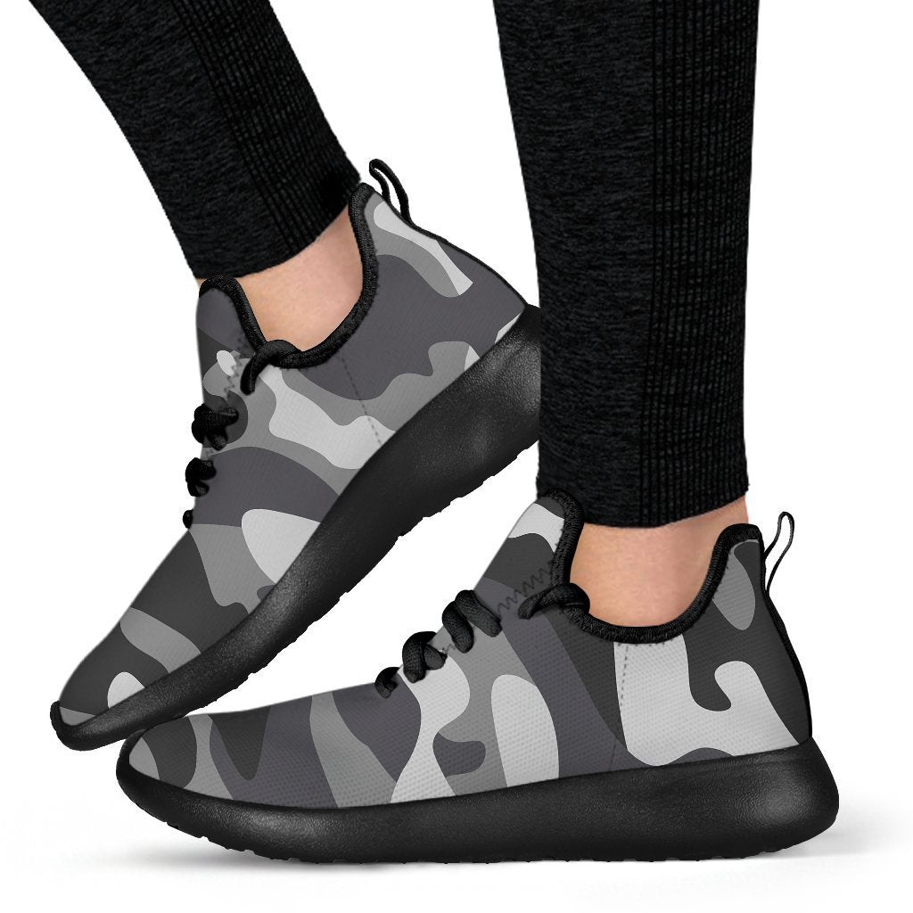 Grey And White Camouflage Print Mesh Knit Shoes GearFrost