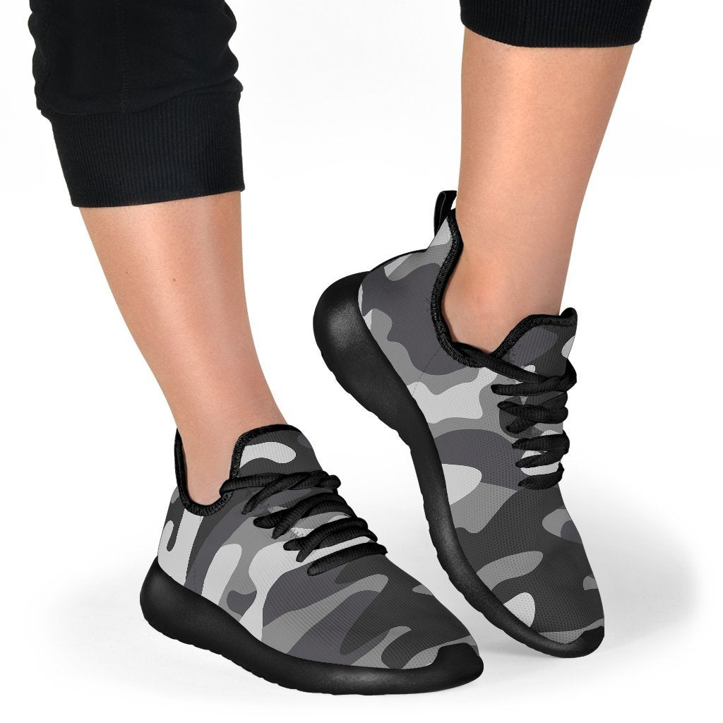 Grey And White Camouflage Print Mesh Knit Shoes GearFrost