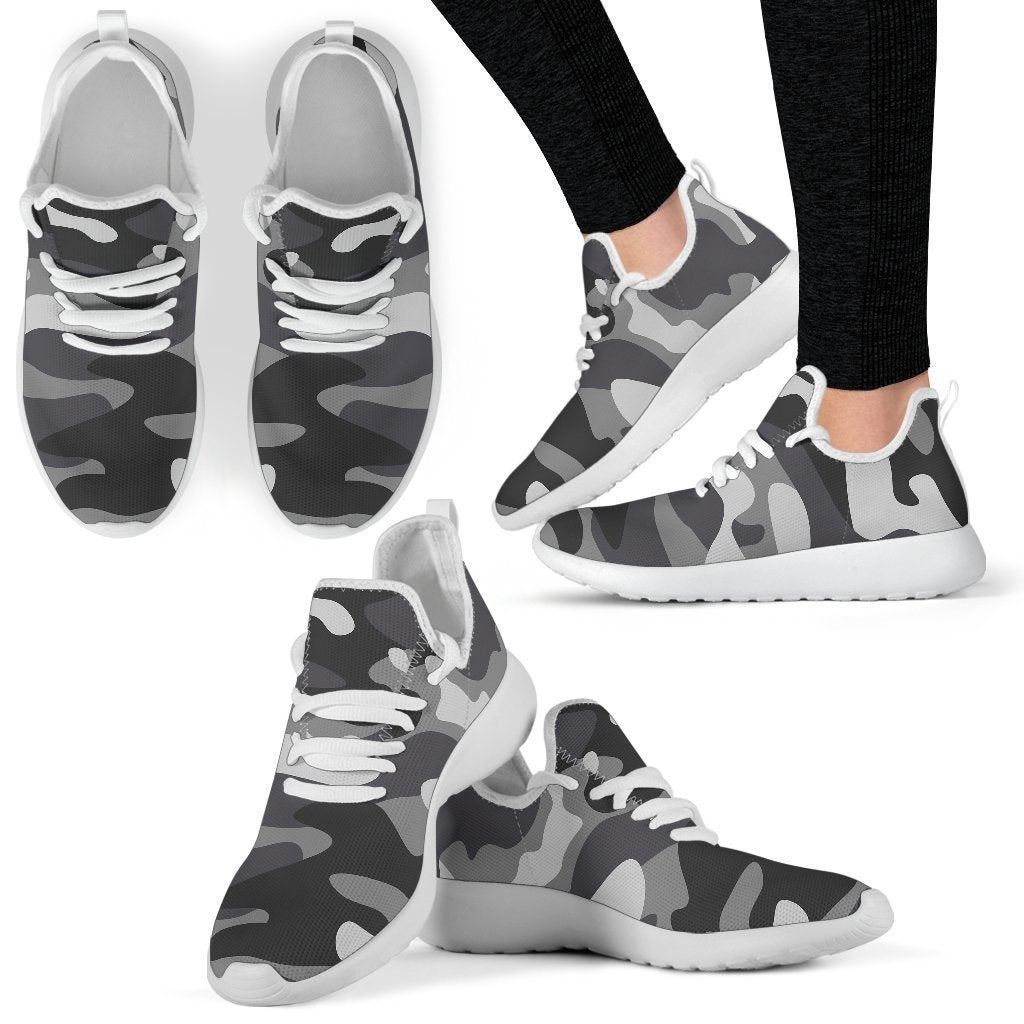 Grey And White Camouflage Print Mesh Knit Shoes GearFrost