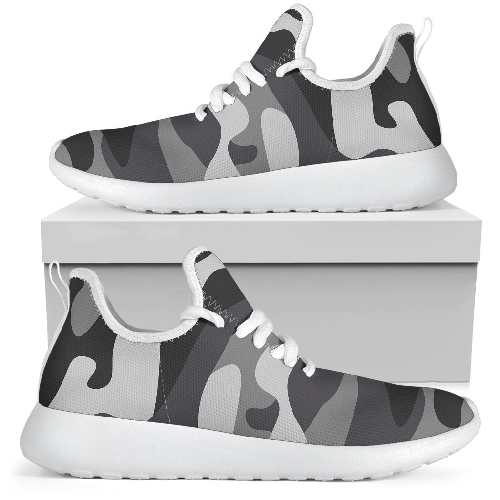 Grey And White Camouflage Print Mesh Knit Shoes GearFrost