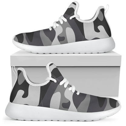 Grey And White Camouflage Print Mesh Knit Shoes GearFrost