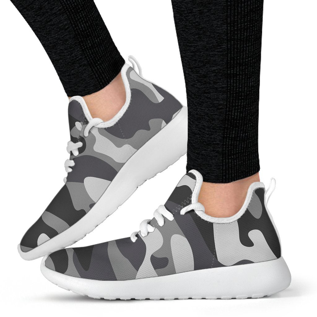 Grey And White Camouflage Print Mesh Knit Shoes GearFrost