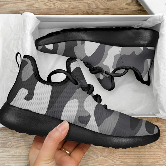 Grey And White Camouflage Print Mesh Knit Shoes GearFrost