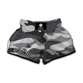 Grey And White Camouflage Print Muay Thai Boxing Shorts