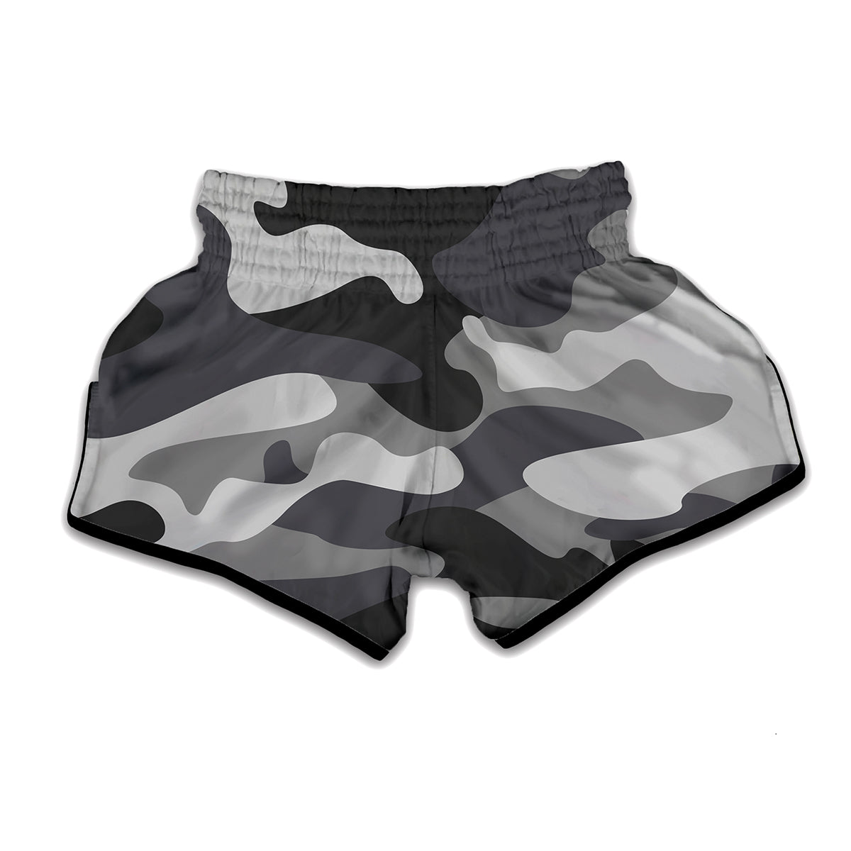Grey And White Camouflage Print Muay Thai Boxing Shorts
