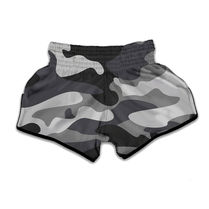 Grey And White Camouflage Print Muay Thai Boxing Shorts