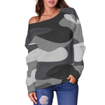 Grey And White Camouflage Print Off Shoulder Sweatshirt GearFrost