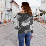 Grey And White Camouflage Print Off Shoulder Sweatshirt GearFrost
