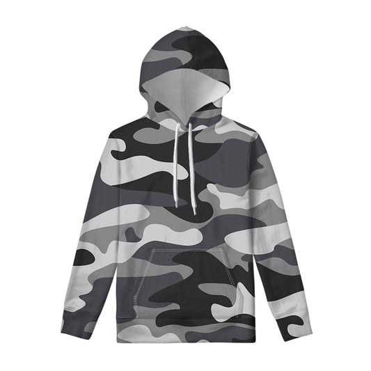 Grey And White Camouflage Print Pullover Hoodie