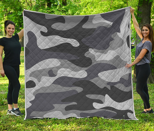 Grey And White Camouflage Print Quilt