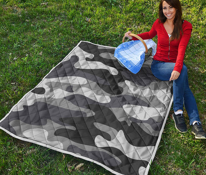 Grey And White Camouflage Print Quilt