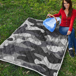 Grey And White Camouflage Print Quilt