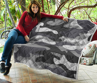 Grey And White Camouflage Print Quilt