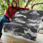 Grey And White Camouflage Print Quilt