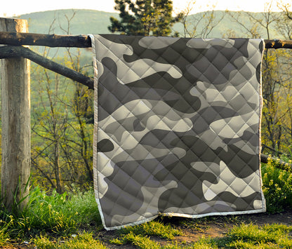 Grey And White Camouflage Print Quilt