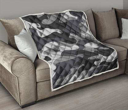Grey And White Camouflage Print Quilt