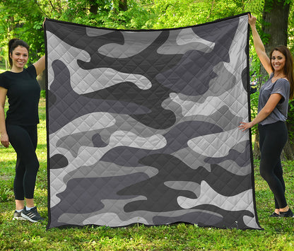 Grey And White Camouflage Print Quilt