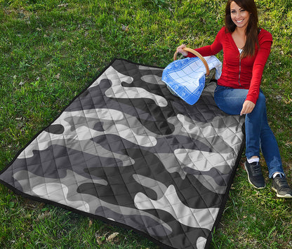 Grey And White Camouflage Print Quilt