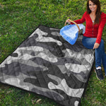 Grey And White Camouflage Print Quilt