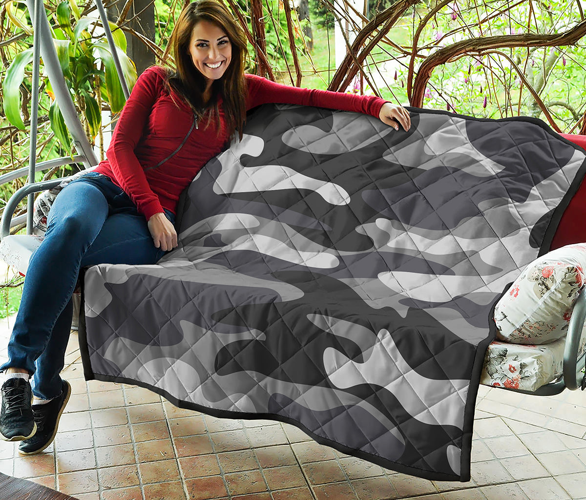 Grey And White Camouflage Print Quilt