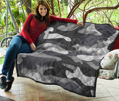 Grey And White Camouflage Print Quilt