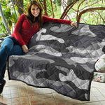 Grey And White Camouflage Print Quilt