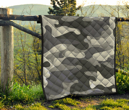 Grey And White Camouflage Print Quilt