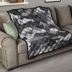 Grey And White Camouflage Print Quilt