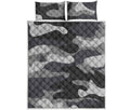 Grey And White Camouflage Print Quilt Bed Set