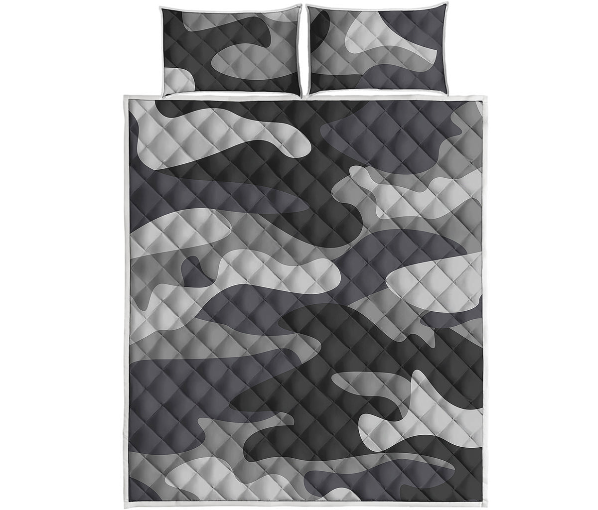 Grey And White Camouflage Print Quilt Bed Set