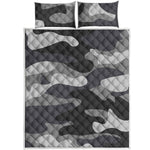 Grey And White Camouflage Print Quilt Bed Set