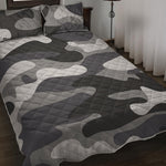 Grey And White Camouflage Print Quilt Bed Set