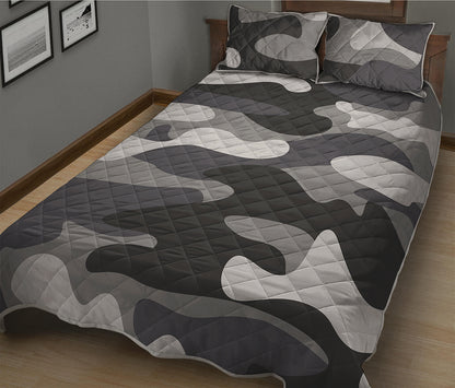 Grey And White Camouflage Print Quilt Bed Set