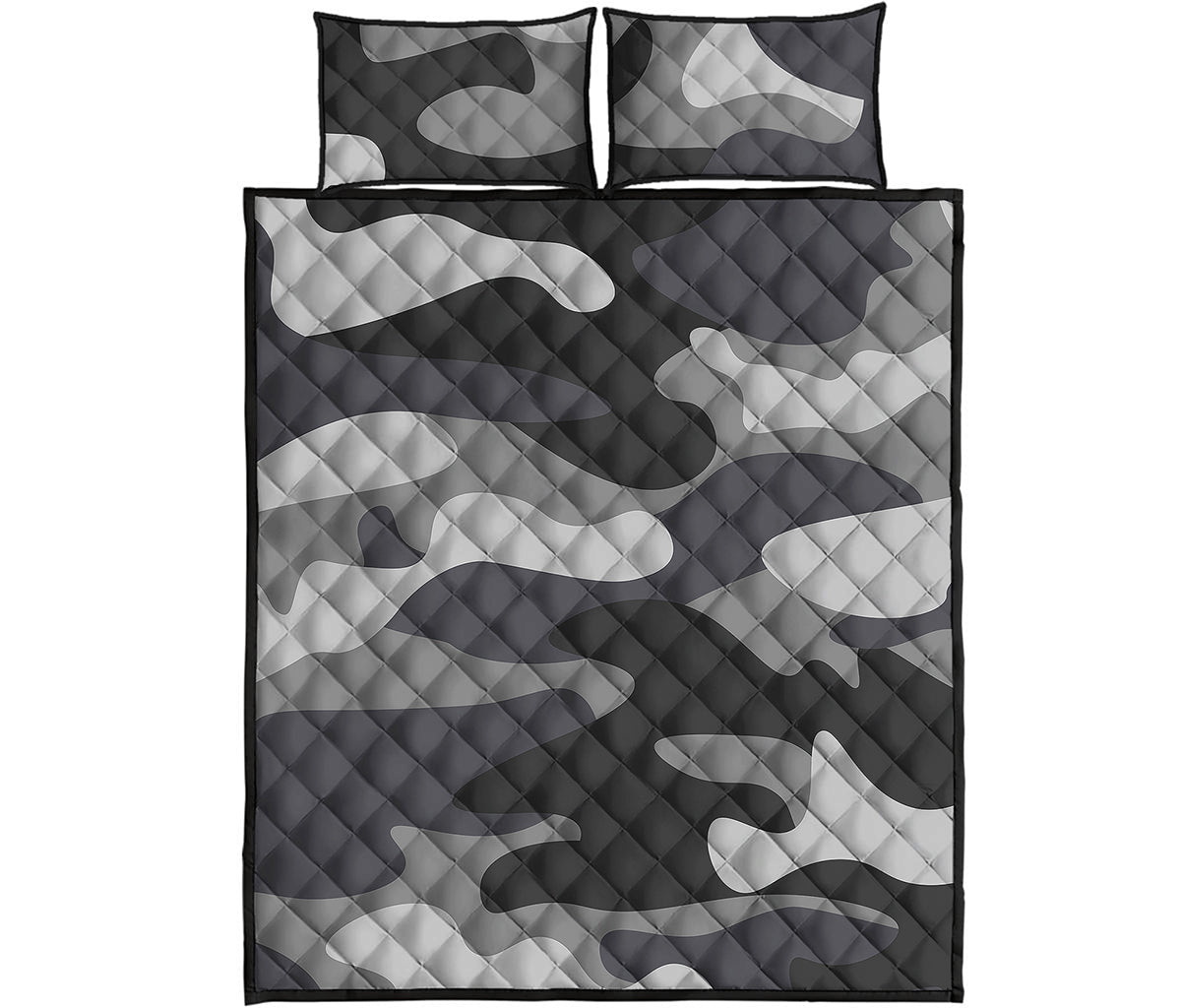 Grey And White Camouflage Print Quilt Bed Set
