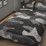 Grey And White Camouflage Print Quilt Bed Set