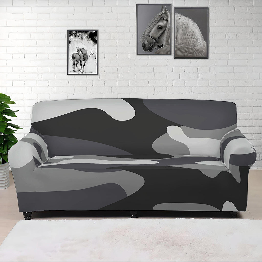 Grey And White Camouflage Print Sofa Cover
