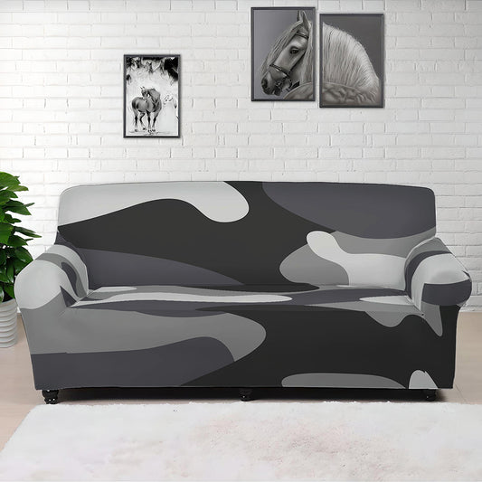 Grey And White Camouflage Print Sofa Cover