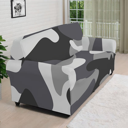 Grey And White Camouflage Print Sofa Cover
