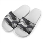 Grey And White Camouflage Print White Slide Sandals
