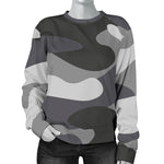 Grey And White Camouflage Print Women's Crewneck Sweatshirt GearFrost